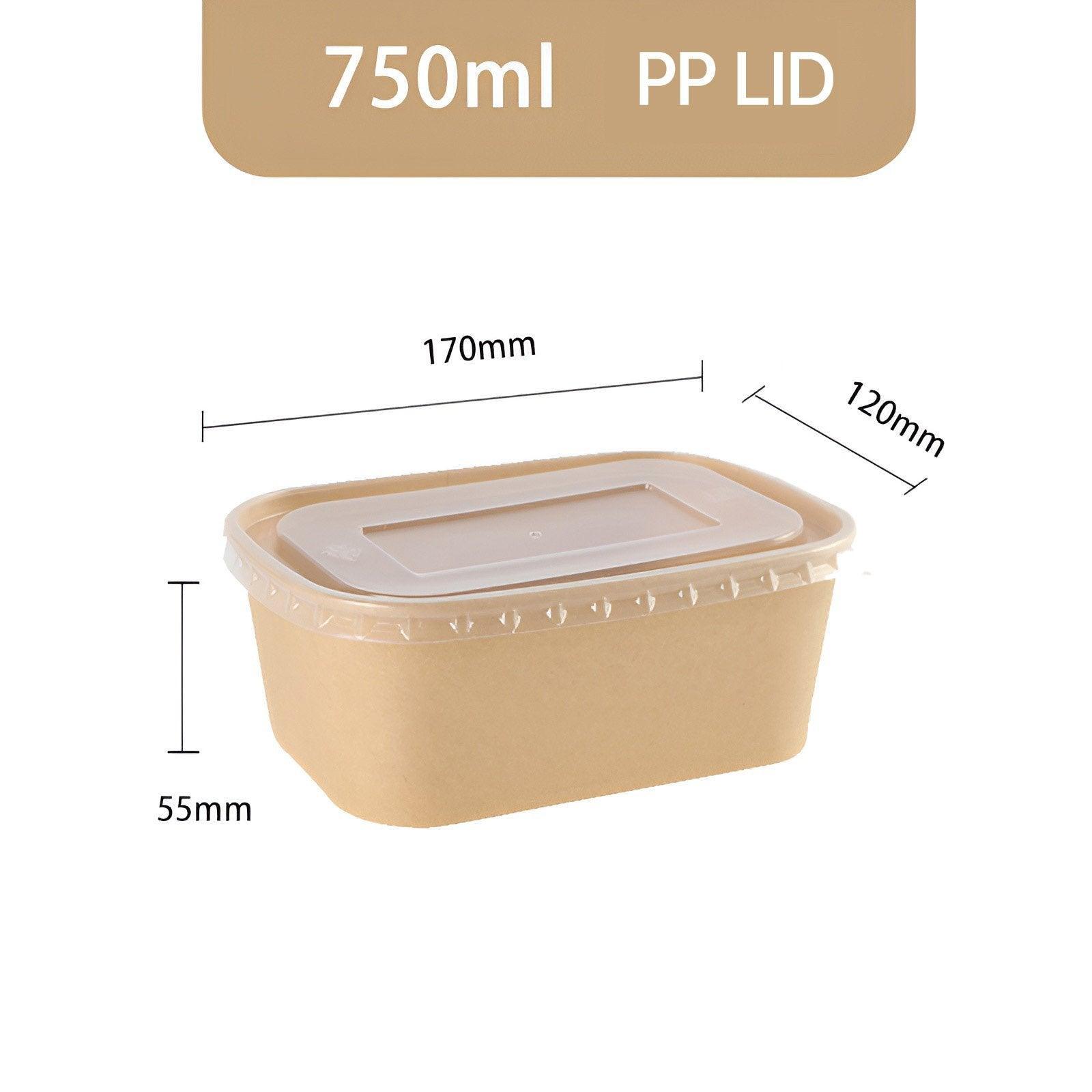 50pcs Eco Friendly Kraft Paper Food Containers Lunch Boxes for Picnic Takeout - 650ml