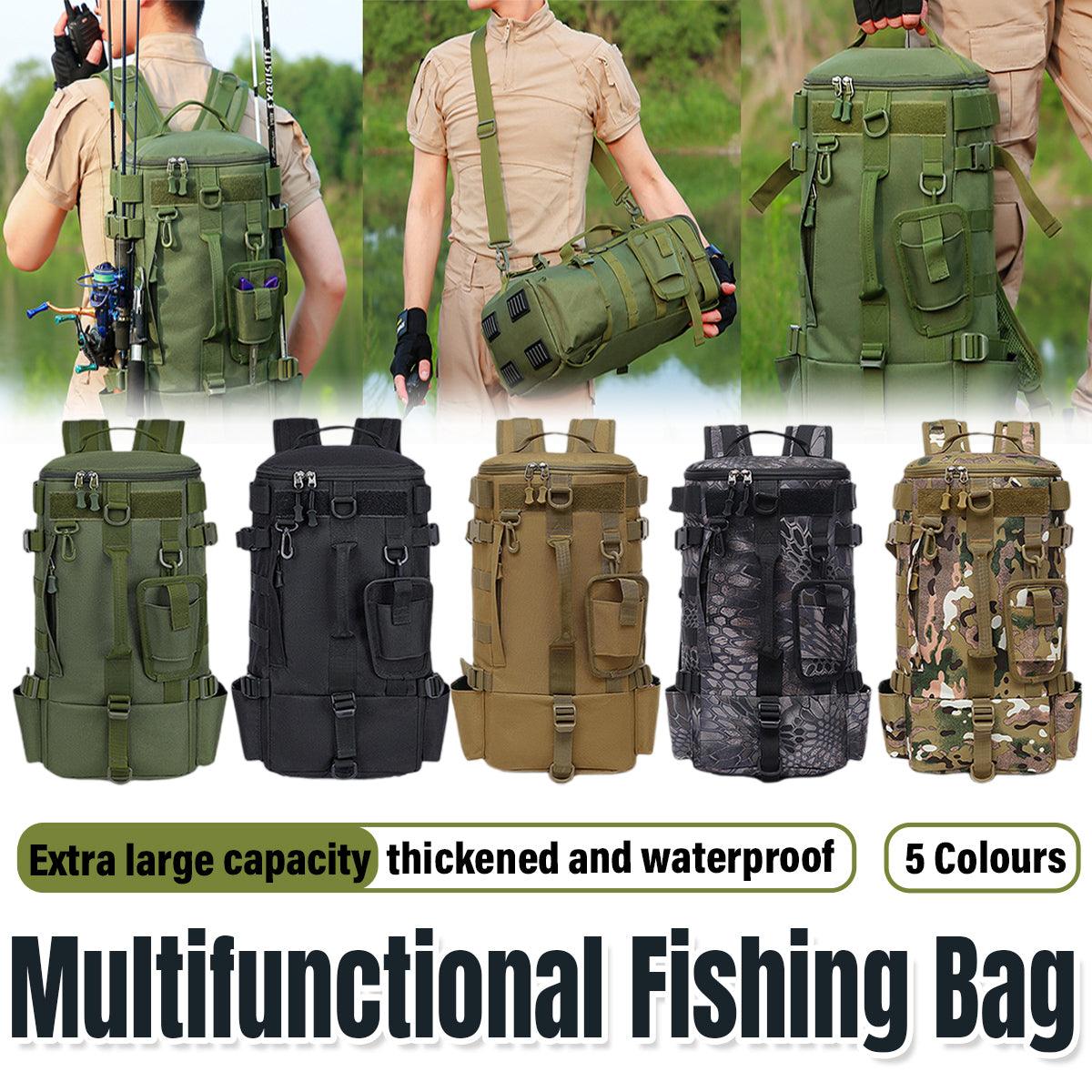 Waterproof Fishing Tackle Bag Large Capacity Multi Functional Shoulder Storage - Khaki Camouflage