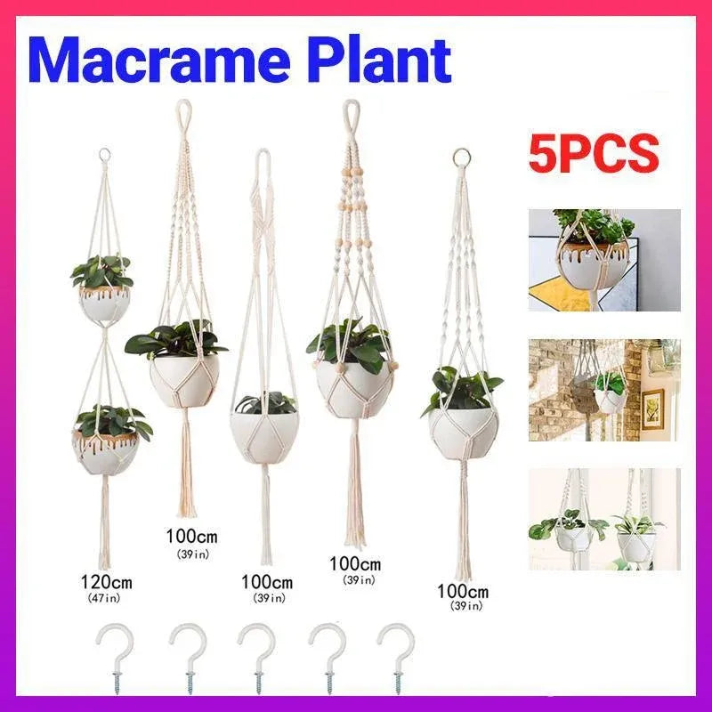 5-Piece Macrame Plant Hanger Set for Indoor Pots