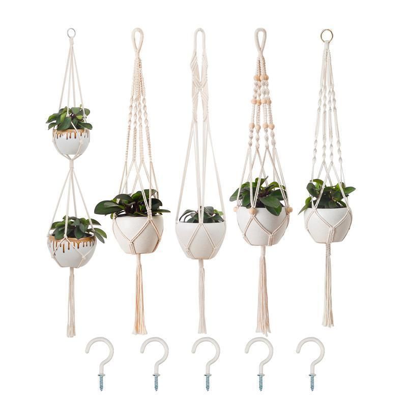 5-Piece Macrame Plant Hanger Set for Indoor Pots