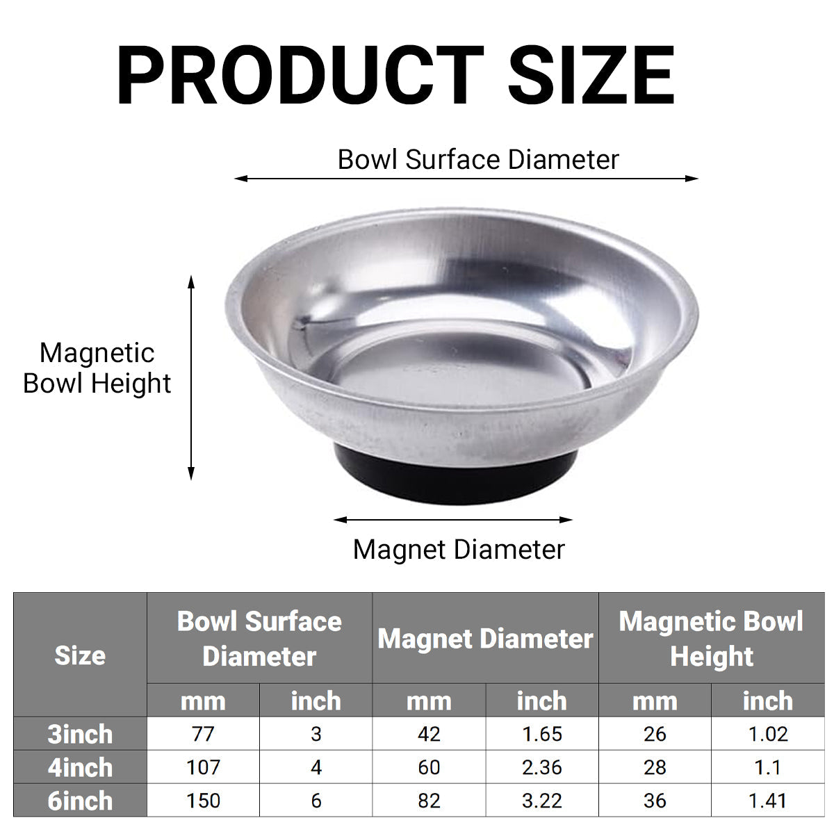 3 4 6 Inch Magnetic Parts Tray Set Stainless Steel Tool Bowl Organizer Holder