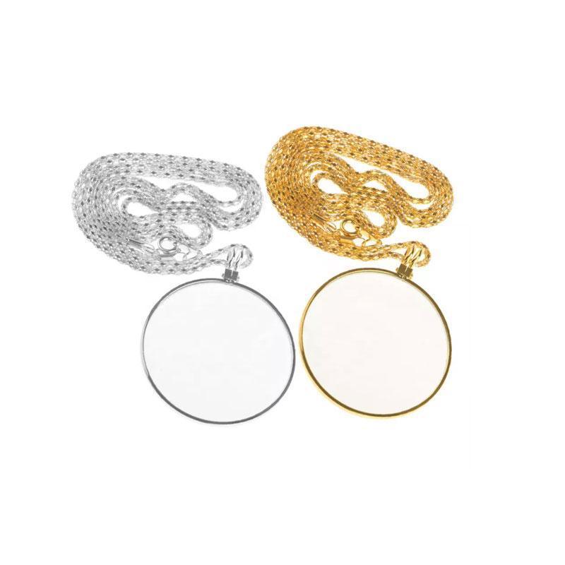 Monocle Lens Necklace 5x Magnifier Magnifying Glass Pendant Coin Gold Silver - Gold