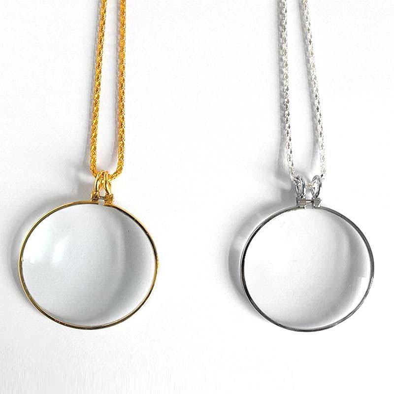 Monocle Lens Necklace 5x Magnifier Magnifying Glass Pendant Coin Gold Silver - Gold