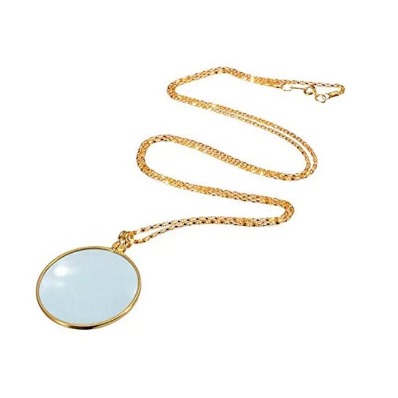 Monocle Lens Necklace 5x Magnifier Magnifying Glass Pendant Coin Gold Silver - Gold