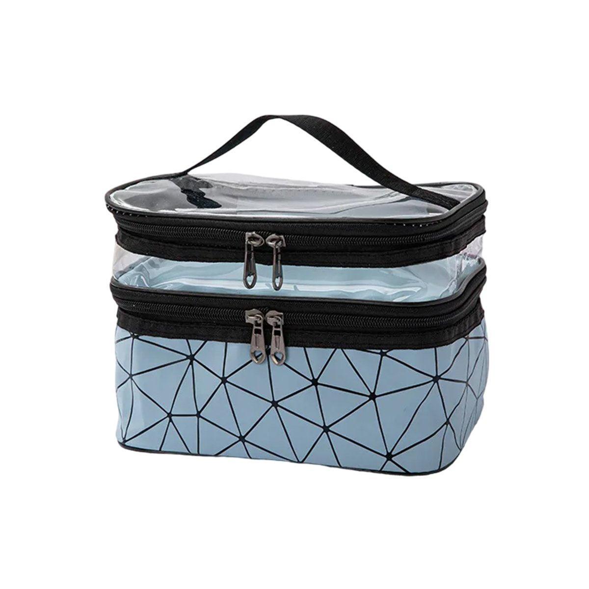Portable Double-Layer Large Capacity Waterproof Cosmetic Bag Travel Toiletry Bag - Blue