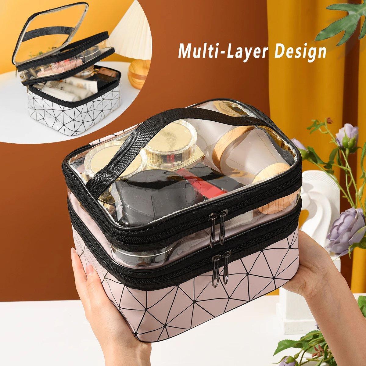 Portable Double-Layer Large Capacity Waterproof Cosmetic Bag Travel Toiletry Bag - Green