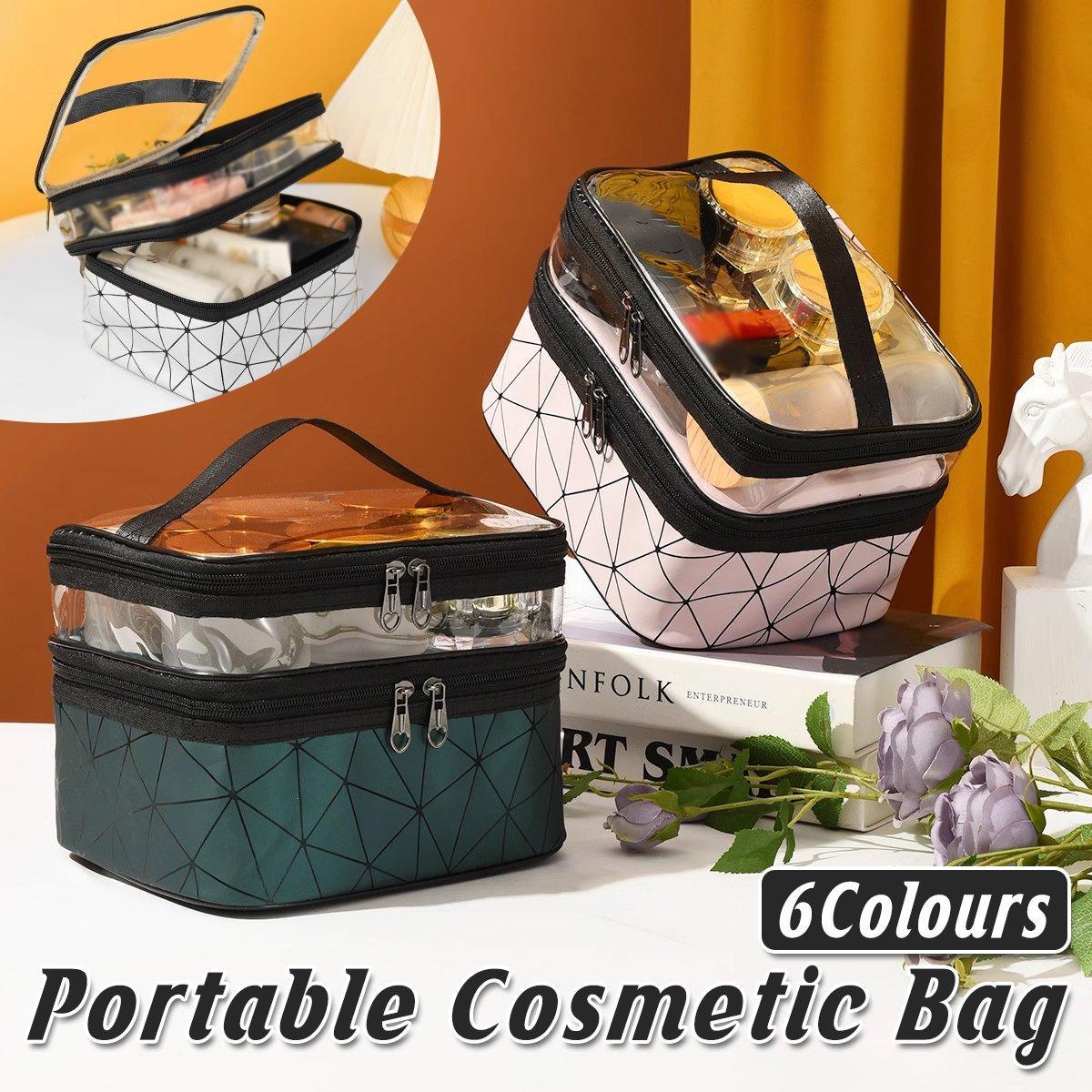 Portable Double-Layer Large Capacity Waterproof Cosmetic Bag Travel Toiletry Bag - Silver