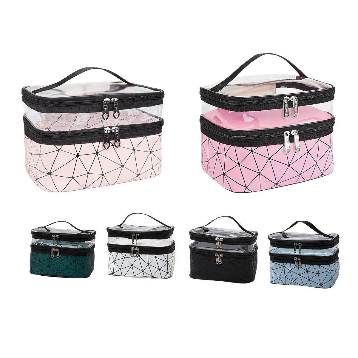 Portable Double-Layer Large Capacity Waterproof Cosmetic Bag Travel Toiletry Bag - Silver