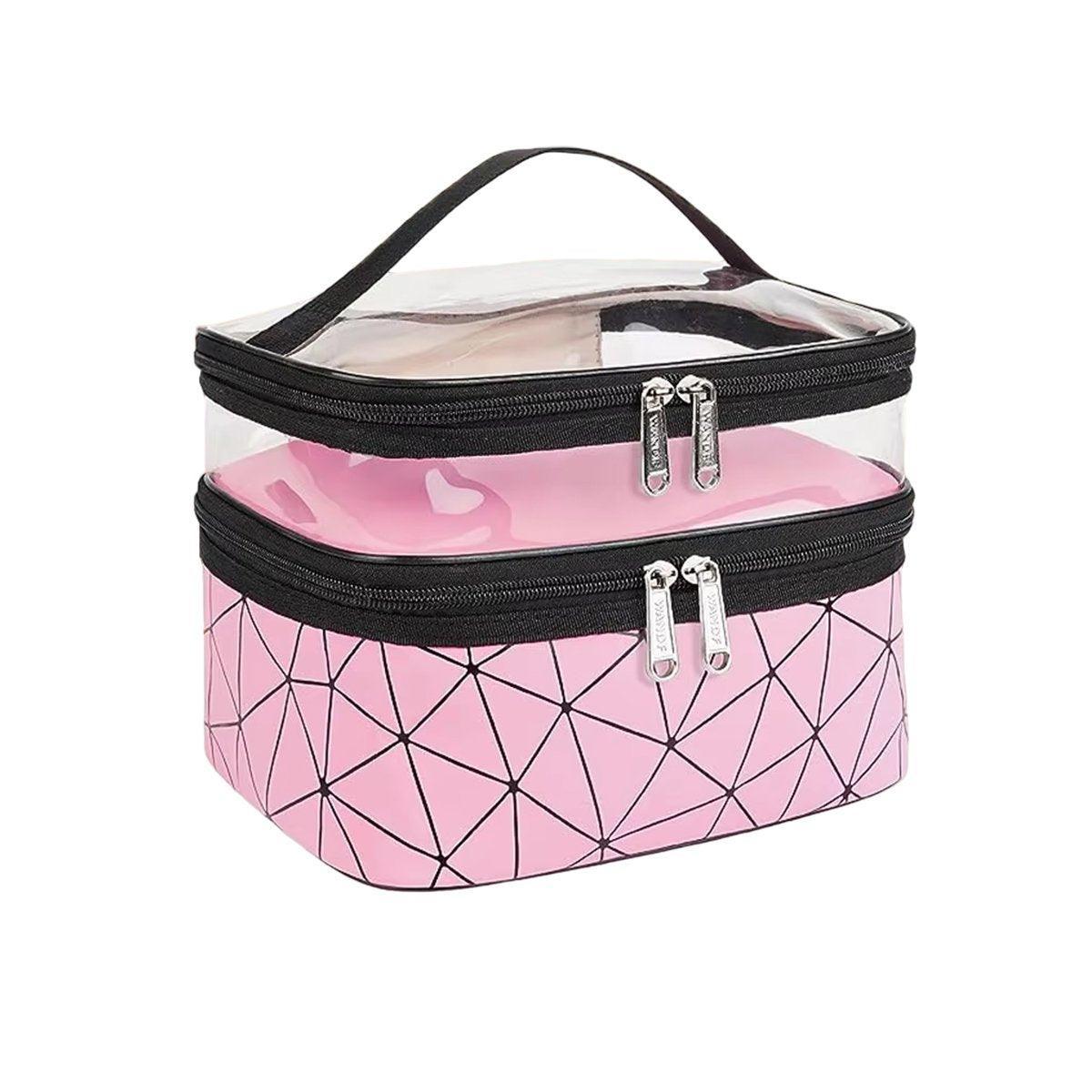 Portable Double-Layer Large Capacity Waterproof Cosmetic Bag Travel Toiletry Bag - Silver