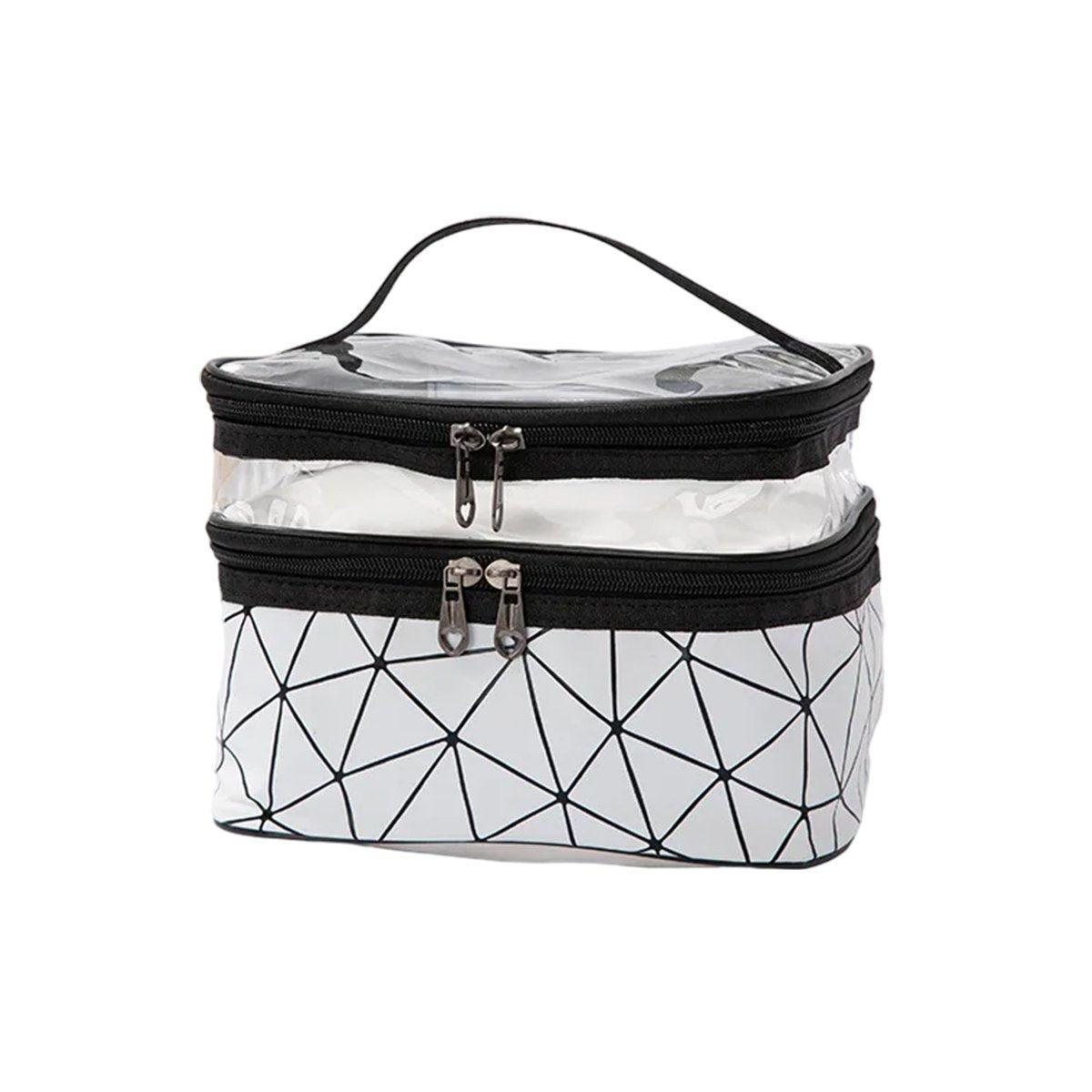 Portable Double-Layer Large Capacity Waterproof Cosmetic Bag Travel Toiletry Bag - Silver