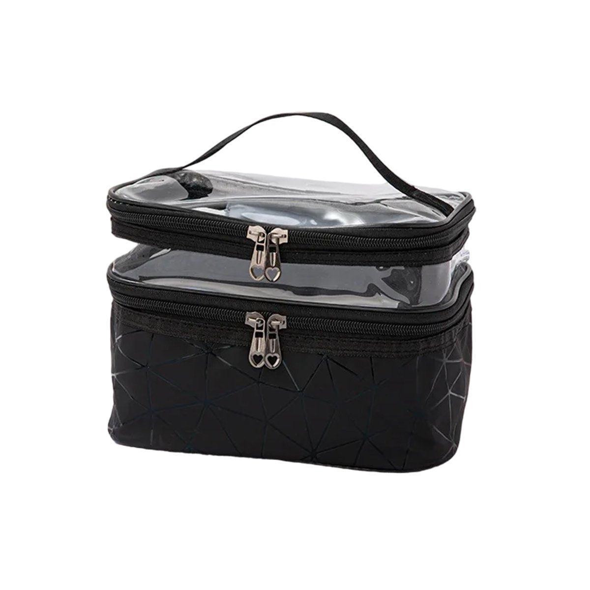 Portable Double-Layer Large Capacity Waterproof Cosmetic Bag Travel Toiletry Bag - Silver
