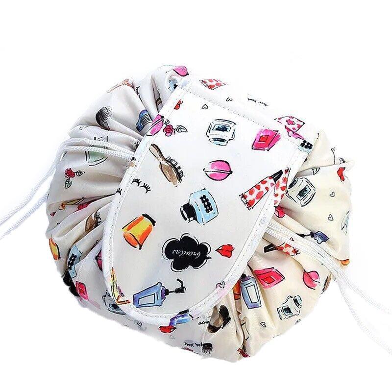 Portable Travel Makeup Bag Drawstring Cosmetic Pouch Lazy Storage Organiser Case - White Flamingo