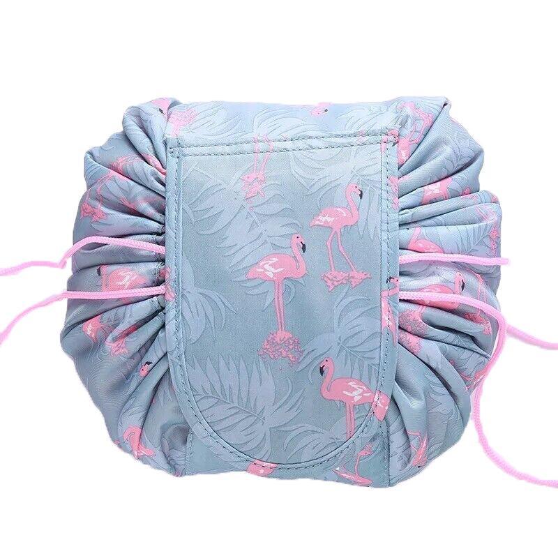 Portable Travel Makeup Bag Drawstring Cosmetic Pouch Lazy Storage Organiser Case - White Flamingo