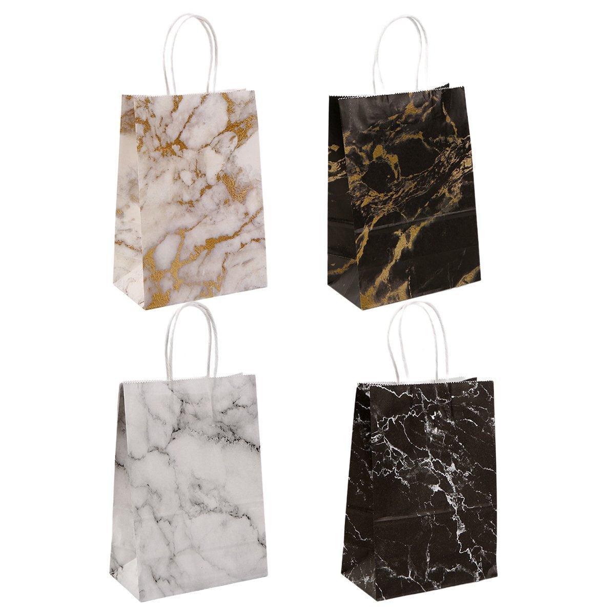 25PCS Marble Series Shopping Paper Bag Luxury Handbag Party Favor Gift Bags Set - Black Gold-S