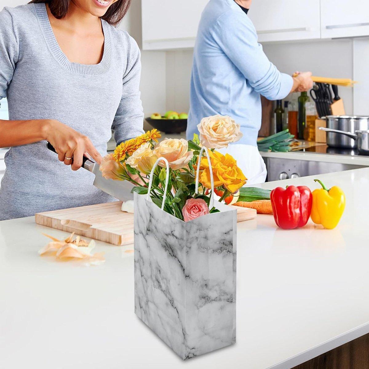 25PCS Marble Series Shopping Paper Bag Luxury Handbag Party Favor Gift Bags Set - Black Gold-S