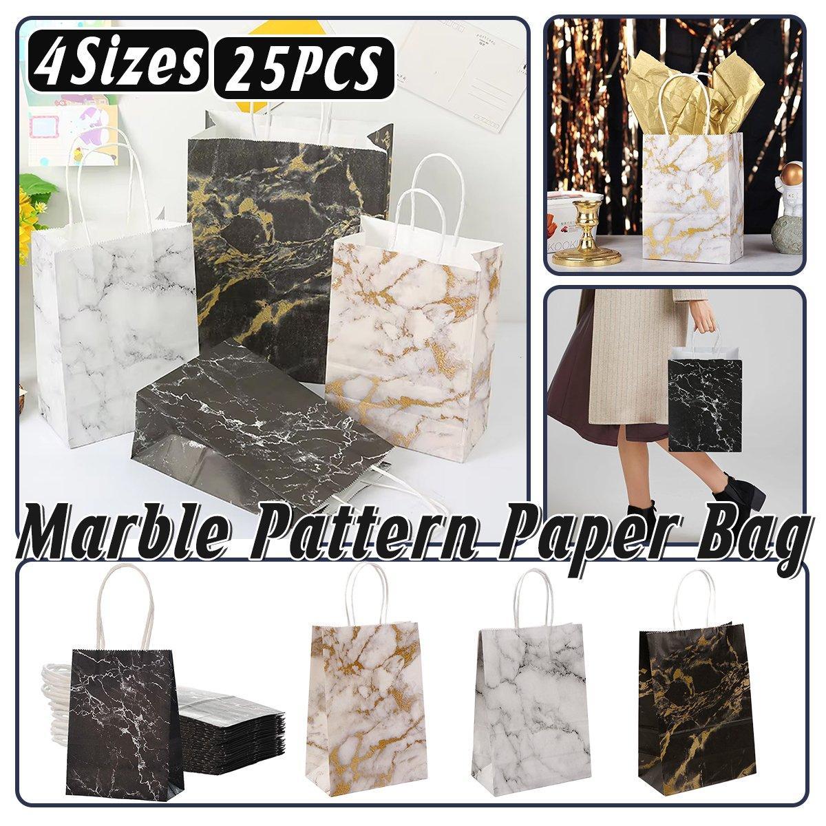25PCS Marble Series Shopping Paper Bag Luxury Handbag Party Favor Gift Bags Set - Black Gold-L
