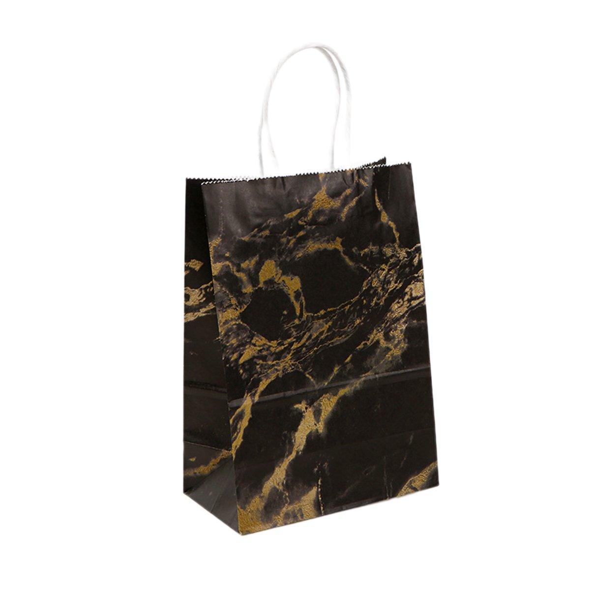25PCS Marble Series Shopping Paper Bag Luxury Handbag Party Favor Gift Bags Set - Black Gold-L