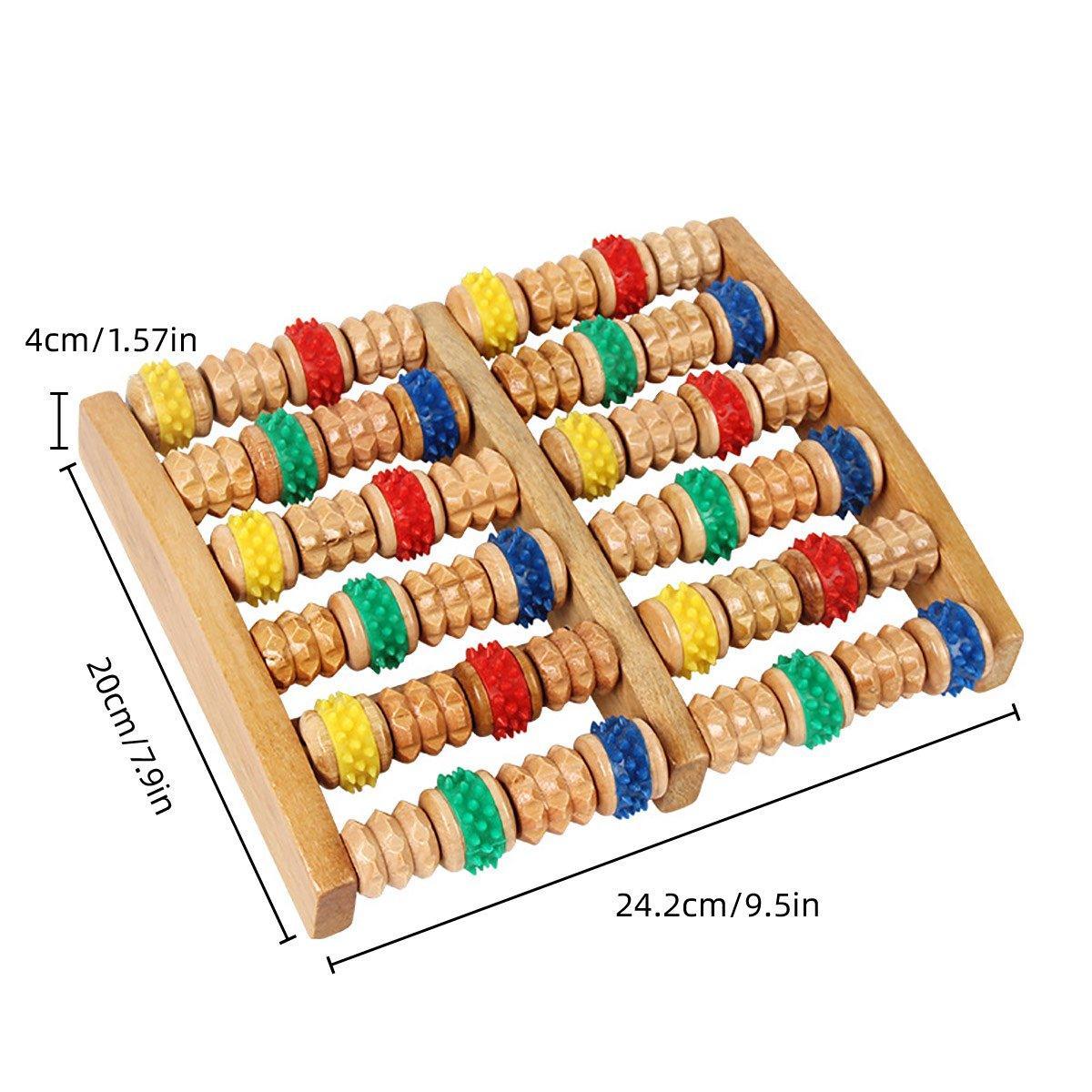 Six-Row Wooden Foot Roller Massager Colourful Relaxation Tool for Foot Relief