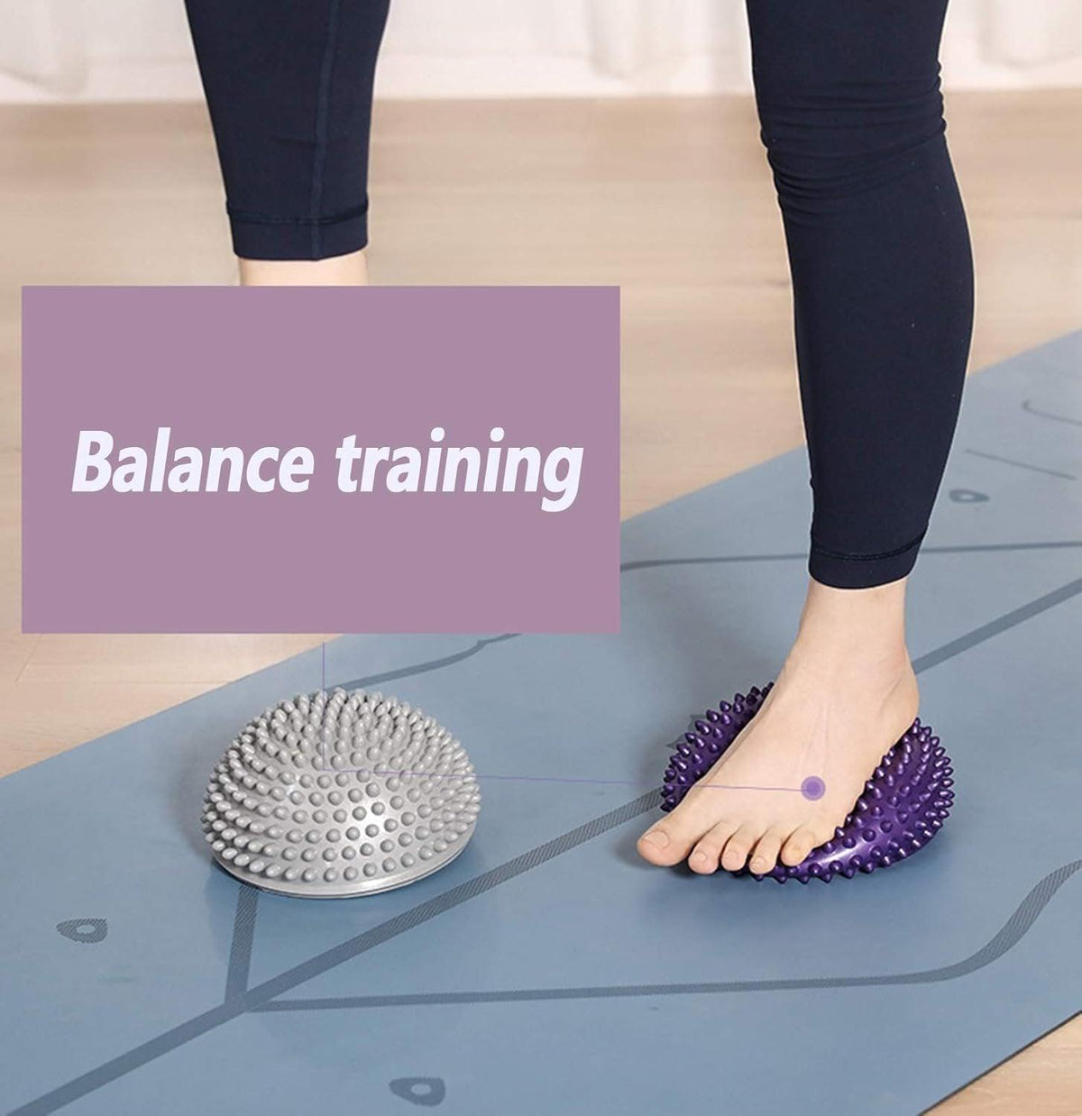 Spiky Massage Ball PVC Half Round Yoga Exercise Foot Hand Cushion - Grey