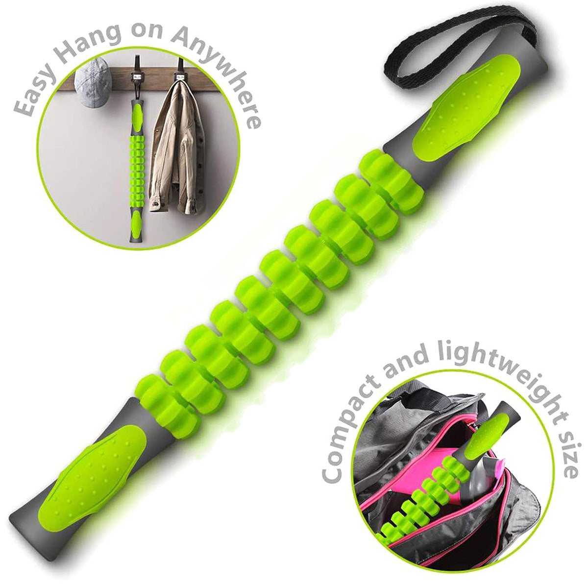 Muscle Roller Stick Full Body Fitness Massage Tool for Home and Gym Use - Green