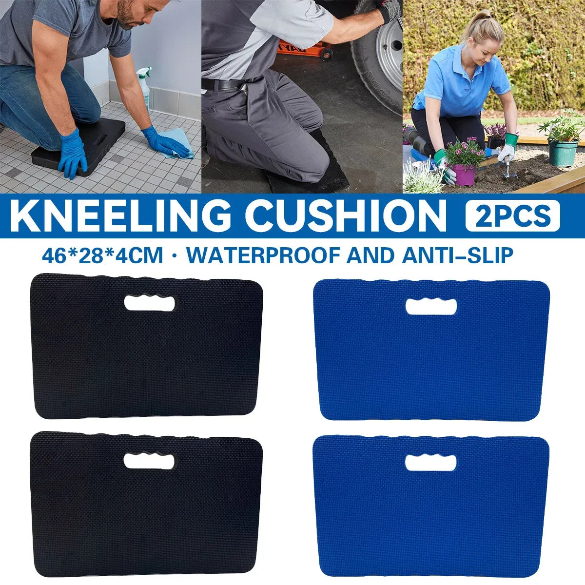 2Pcs Waterproof Anti-Slip Kneeling Cushion Home Garage Repair Knee Guard - Black