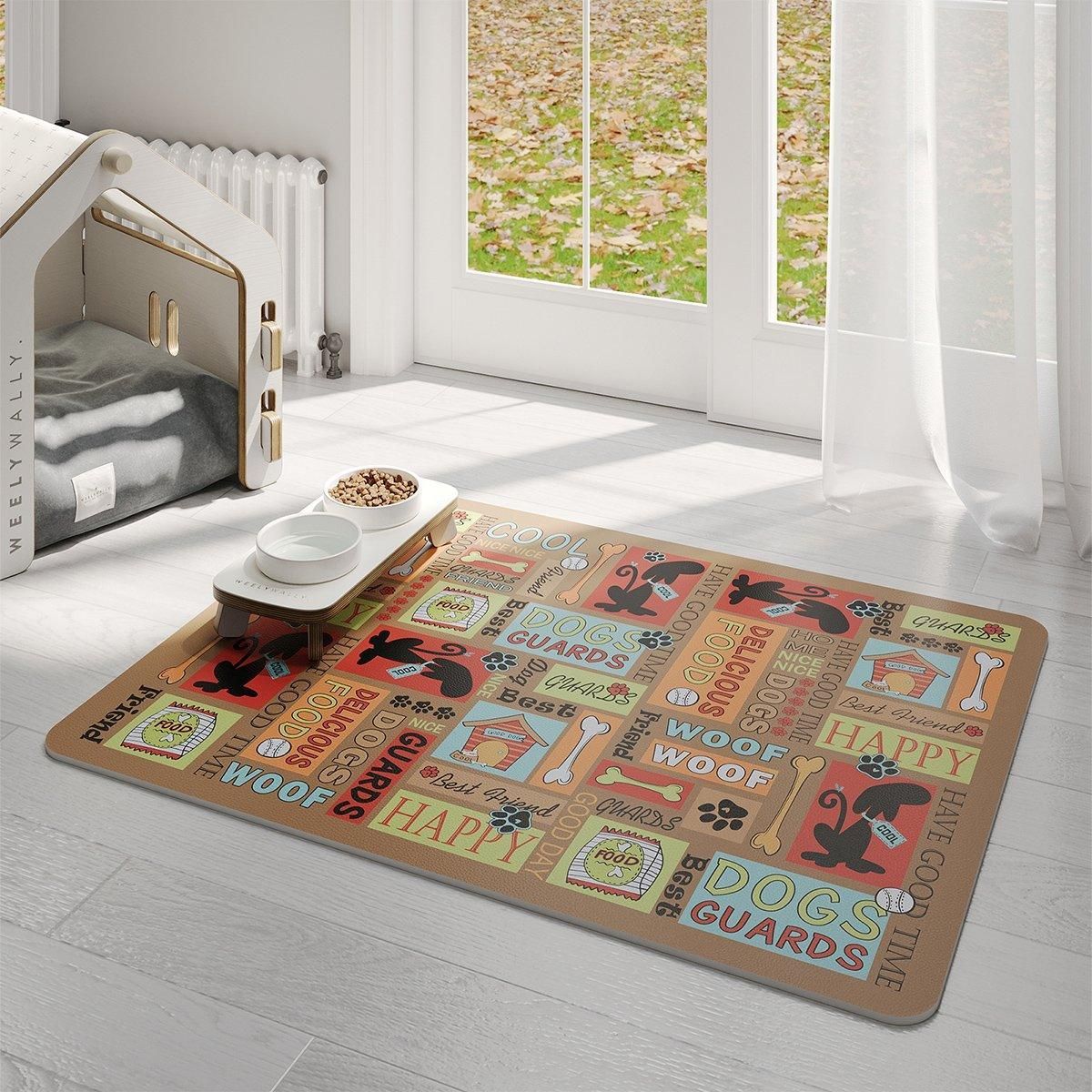 Waterproof Pet Floor Mat Carpet For Dog Cage Feeding Area Anti Slip Washable - Dog-White