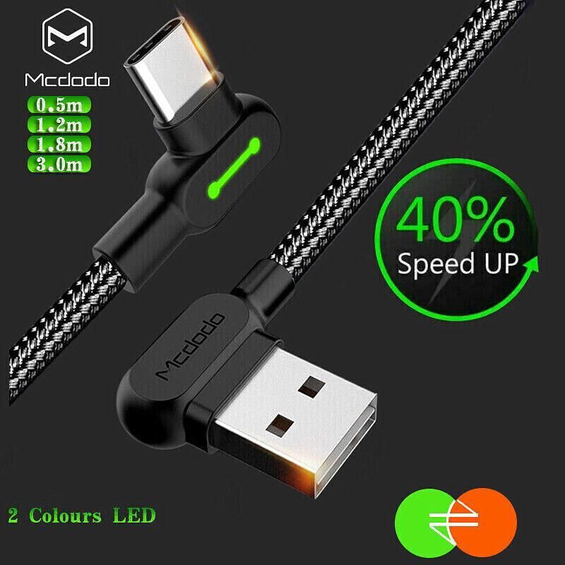 Mcdodo Fast Usb Cable Heavy Duty Charging Syn Charger Type-C 90 Degree Angle - 1.2m