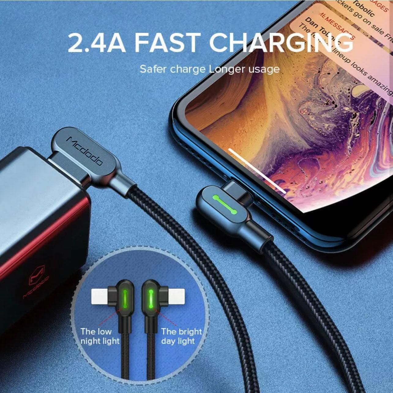 Mcdodo Fast Usb Cable Heavy Duty Charging Syn Charger Type-C 90 Degree Angle - 1.2m