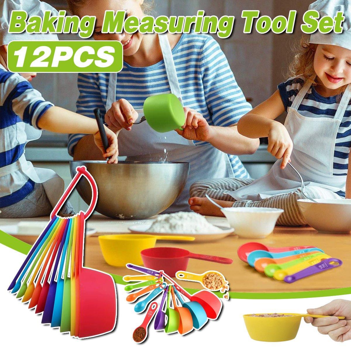 12PCS Plastic Measuring Spoon and Cup Set Baking Tools for Cake Milk Powder