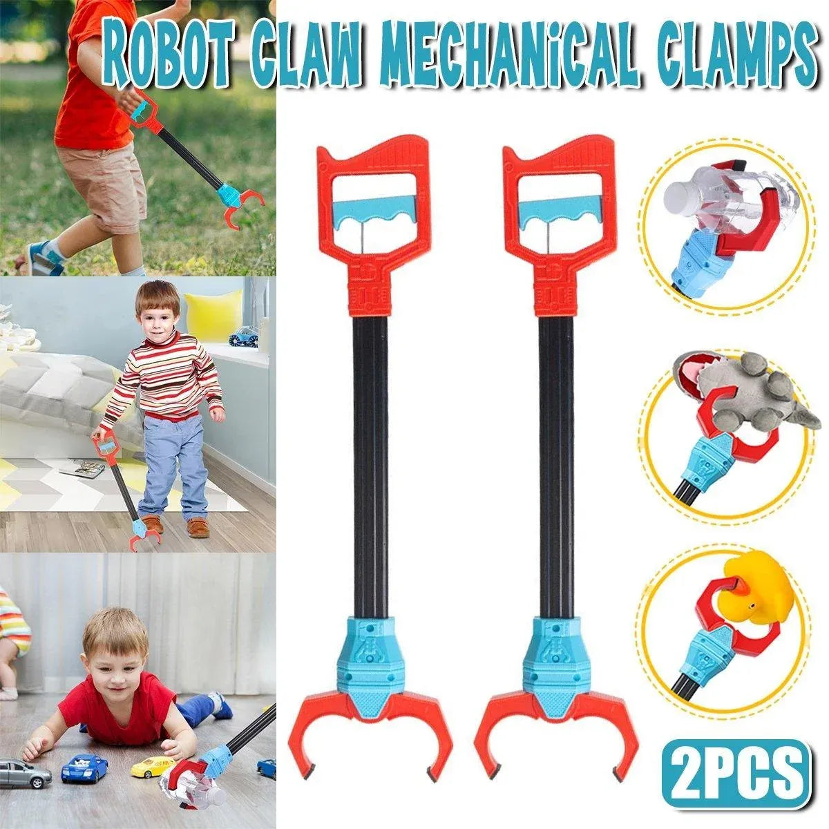2-Piece Robot Claw Grabber Toy Set, Red and Blue