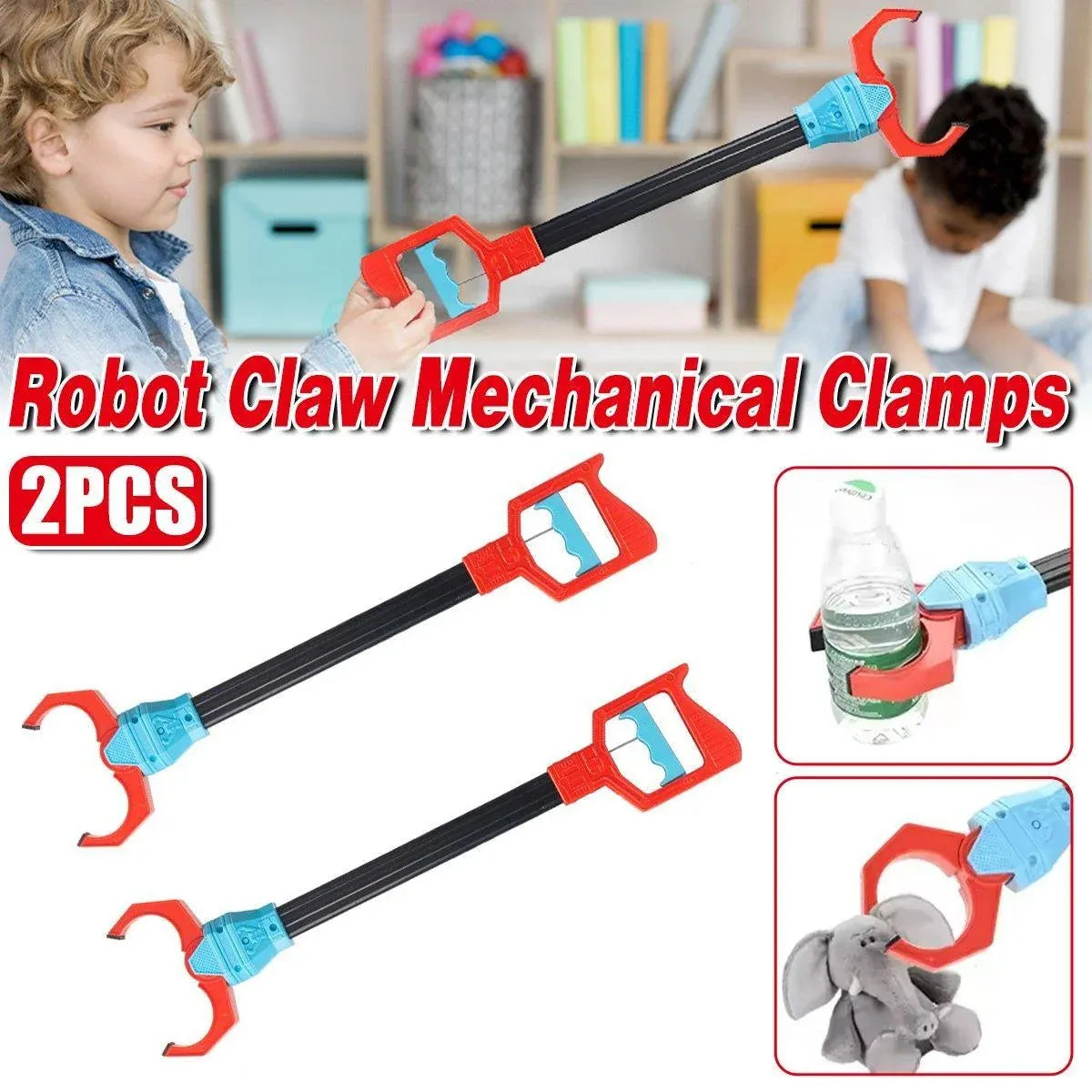 2-Piece Robot Claw Grabber Toy Set, Red and Blue