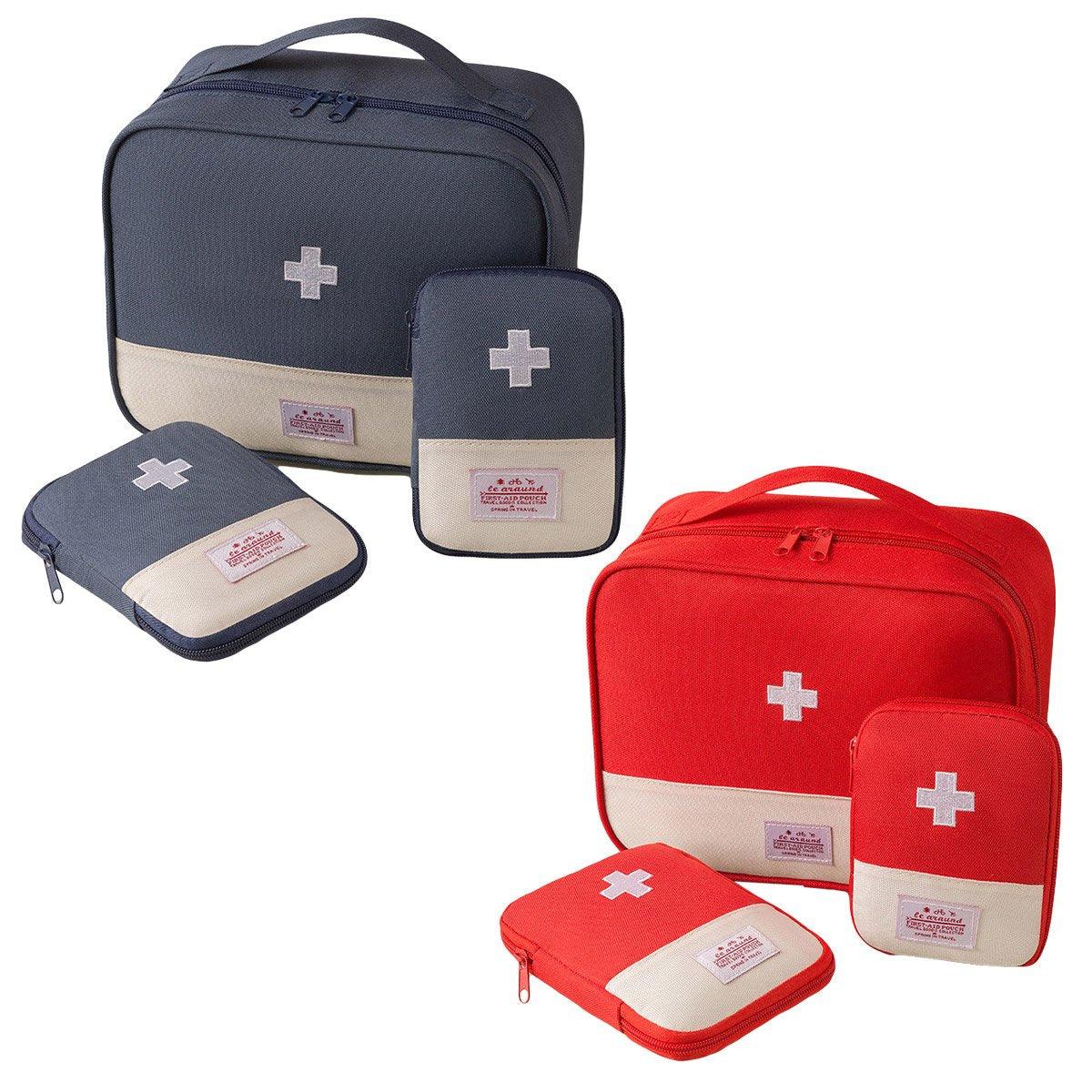 Set of 3 Portable Travel Medical Bags Organiser for Home Emergency Storage Use - Red