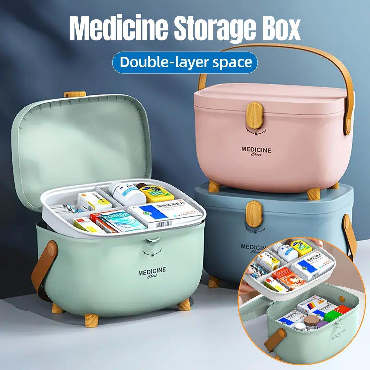 2 Layer Portable First Aid Kit Emergency Medicine Chest Organizer Storage Box - Pink