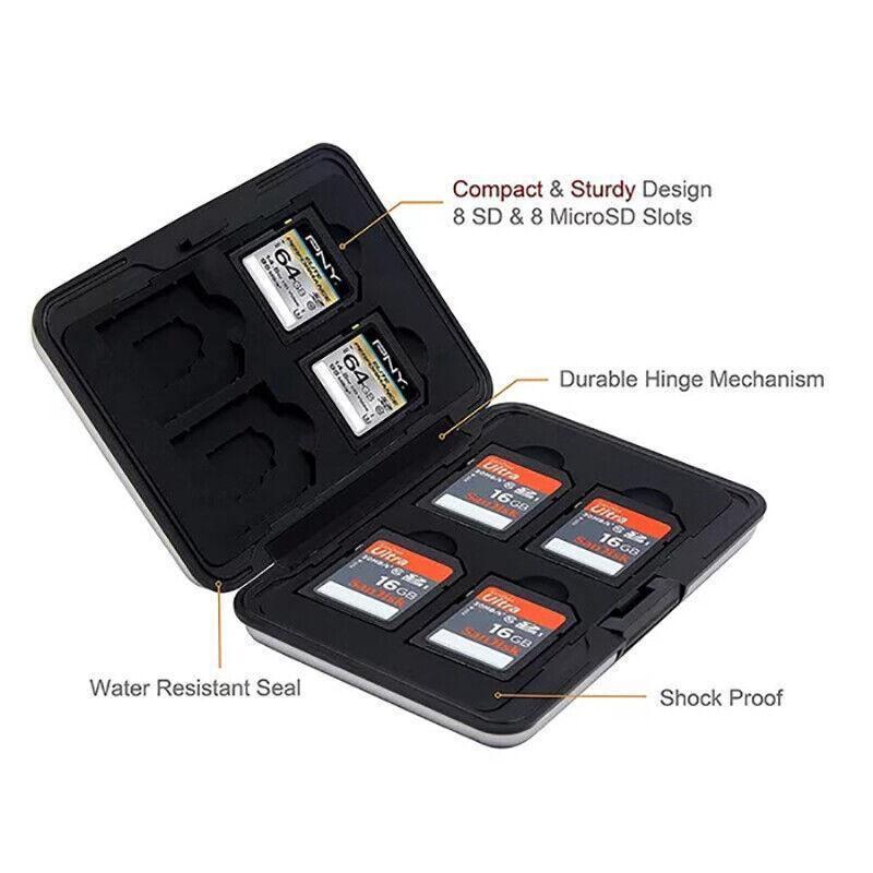 Waterproof Memory Card Case Holder for SD MicroSD SDHC TF Cards Black Silver - Silver
