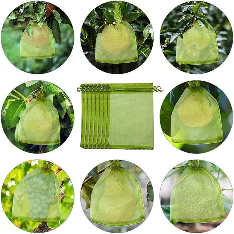 50/100PCS Garden Fruit Protection Net Bags Insect Proof Drawstring Mesh Organza - 50Pcs 10x15cm
