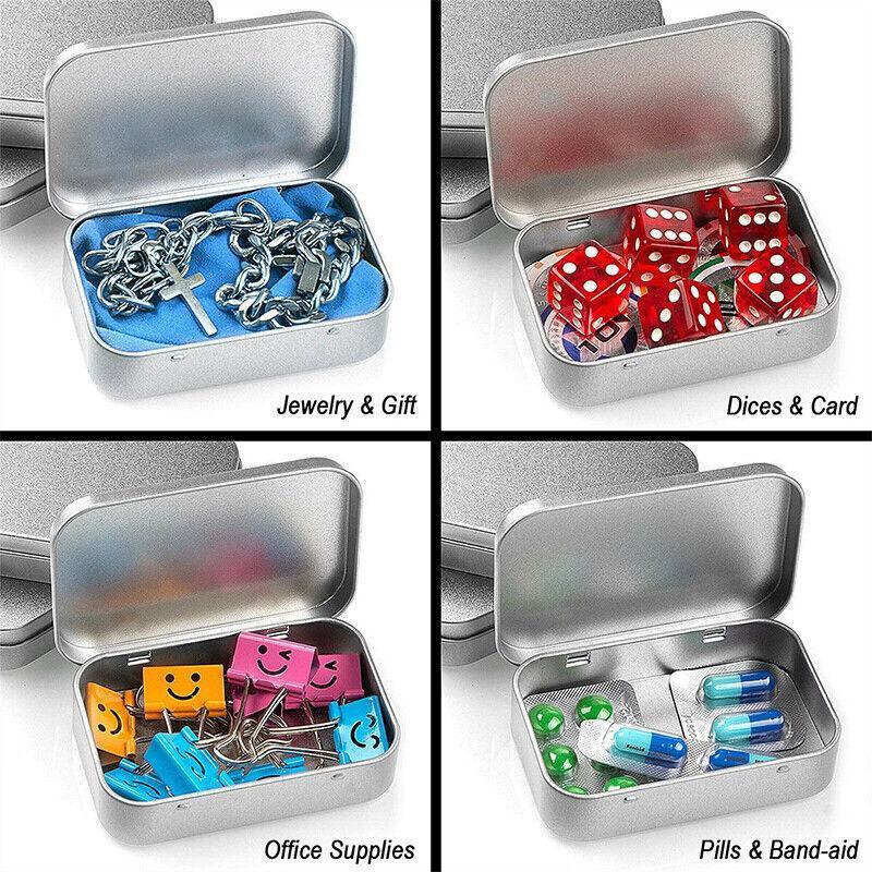 Small Metal Storage Tin Box with Lid 6PCS Portable Hinged Container for Travel Home
