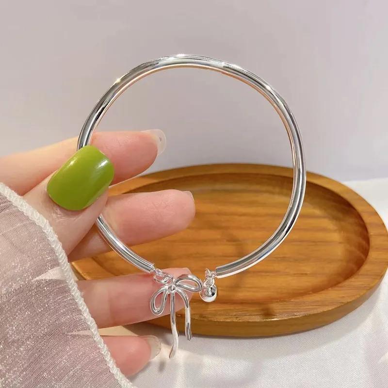 Bangle Bowknot Bells Bracelet Korean Opening Wrist Chain Women Silver Bracelet - Bow tie