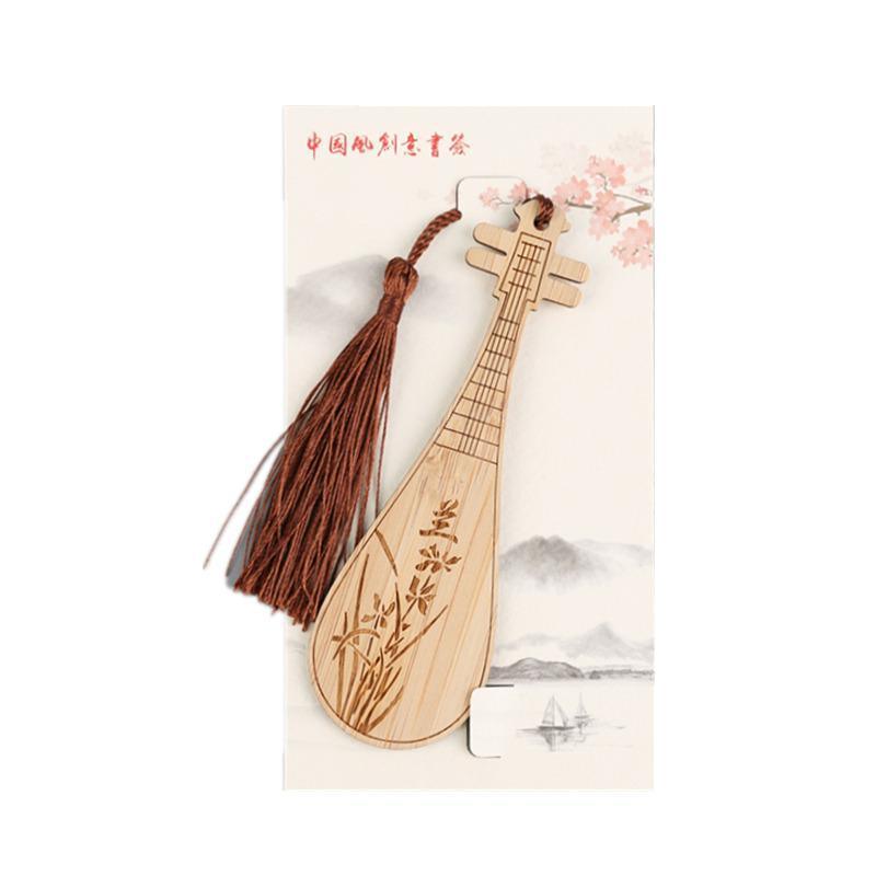 Chinese Style Bass Book Folder Book Clip Bamboo Bookmark Guitar Bookmark Lable - Pipa - Chrysanthemum