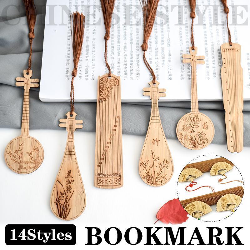 Chinese Style Bass Book Folder Book Clip Bamboo Bookmark Guitar Bookmark Lable - Ruan Pipa Bookmark - Chrysanthemum