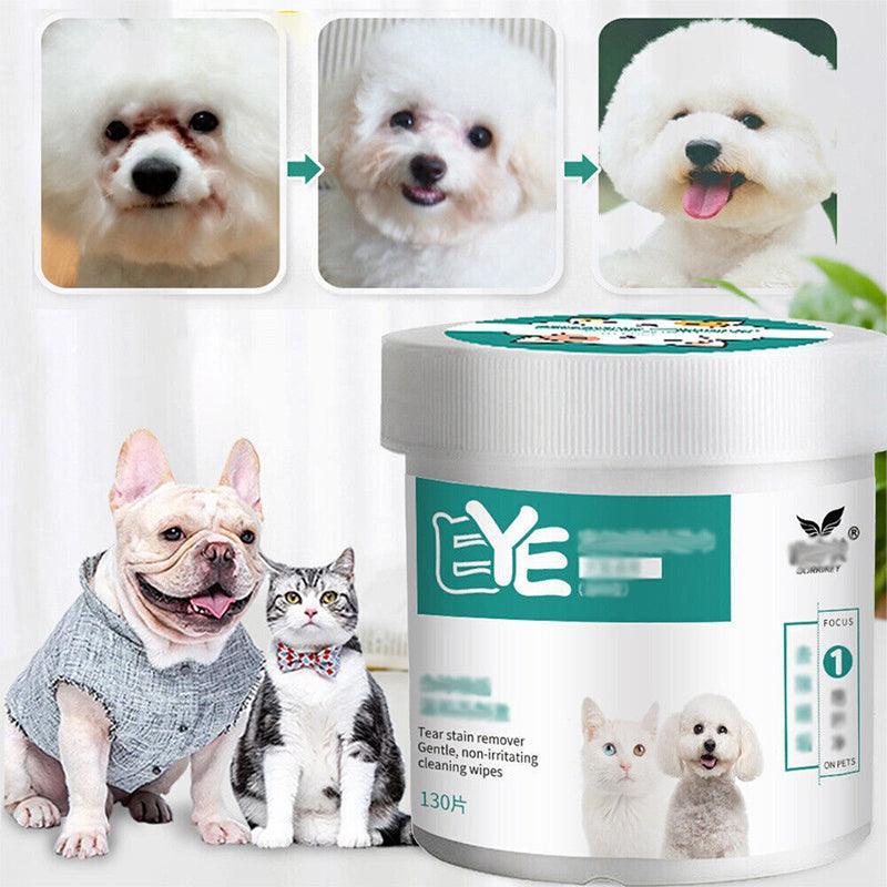 130pcs Wipes Wet Pet Eye/Ear Dog Cat Tear Stain Remover Cleaning Paper Wipes - Eye Wipes