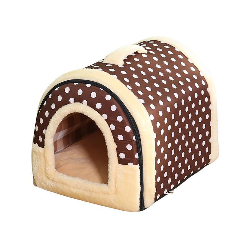S Size Pet House Kennel Soft Igloo Beds Cave Cat Puppy Bed Warm Cushion Fold - Brown