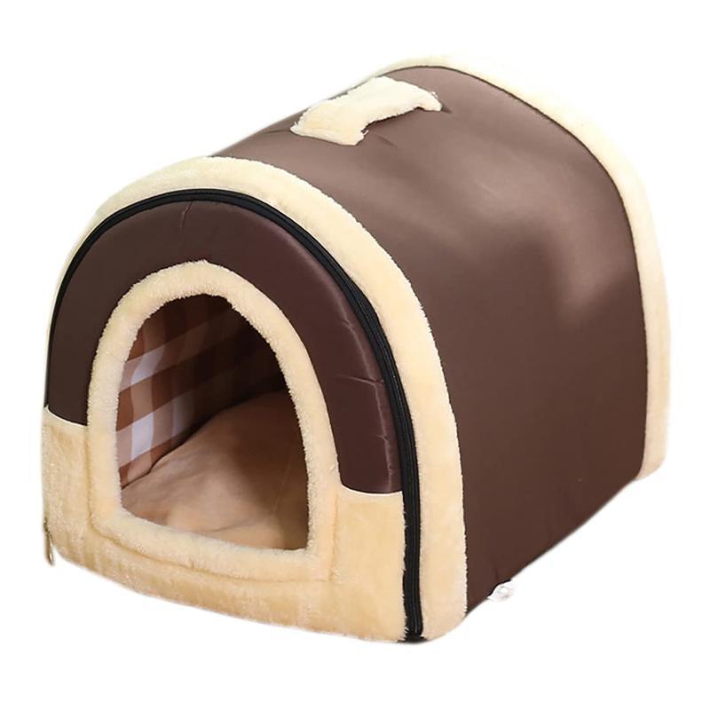 L Size Pet House Kennel Soft Igloo Beds Cave Cat Puppy Bed Warm Cushion Fold - Brick