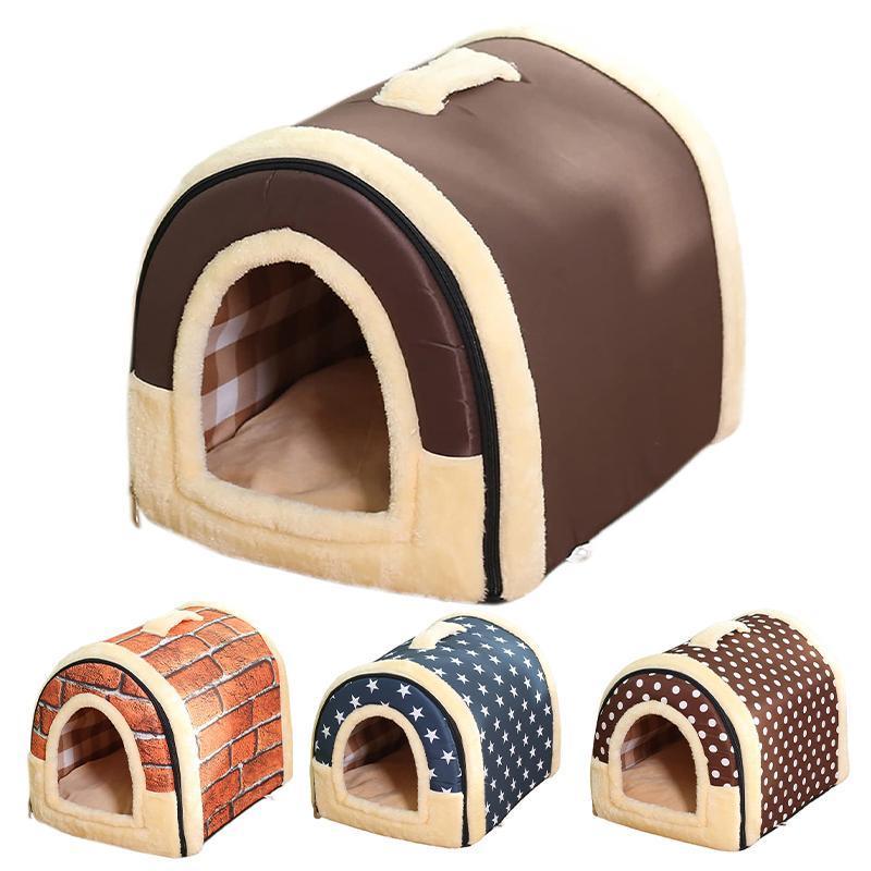 S Size Pet House Kennel Soft Igloo Beds Cave Cat Puppy Bed Warm Cushion Fold - Blue Stars