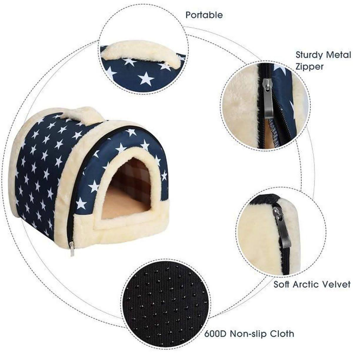 L Size Pet House Kennel Soft Igloo Beds Cave Cat Puppy Bed Warm Cushion Fold - Brown Dots