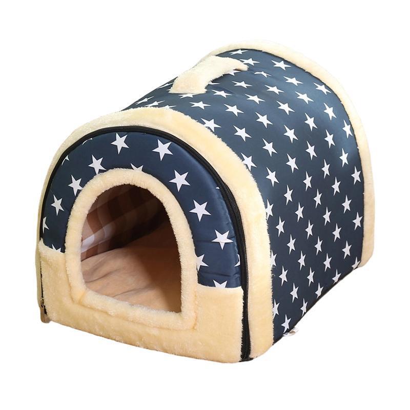 L Size Pet House Kennel Soft Igloo Beds Cave Cat Puppy Bed Warm Cushion Fold - Brown Dots