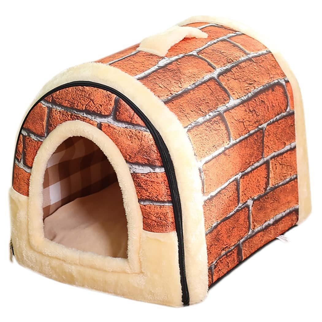 XL Size Pet House Kennel Soft Igloo Beds Cave Cat Puppy Bed Warm Cushion Fold - Brown Dots
