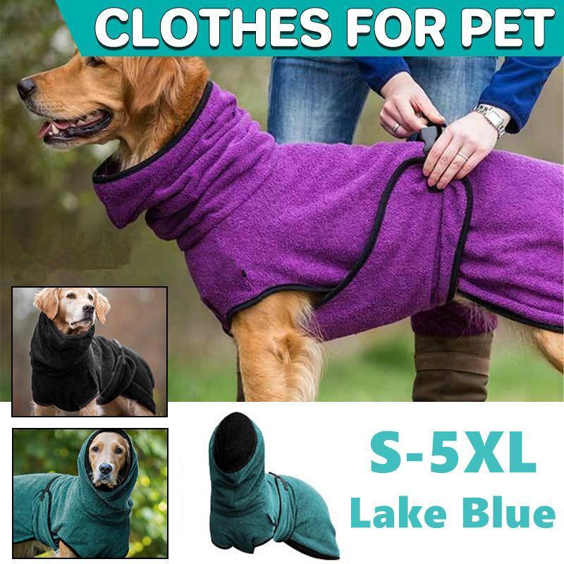 Dog Puppy Hoodies Jacket Solid Coat Pet Winter Soft Warm Clothes S-5XL Lake Blue - L