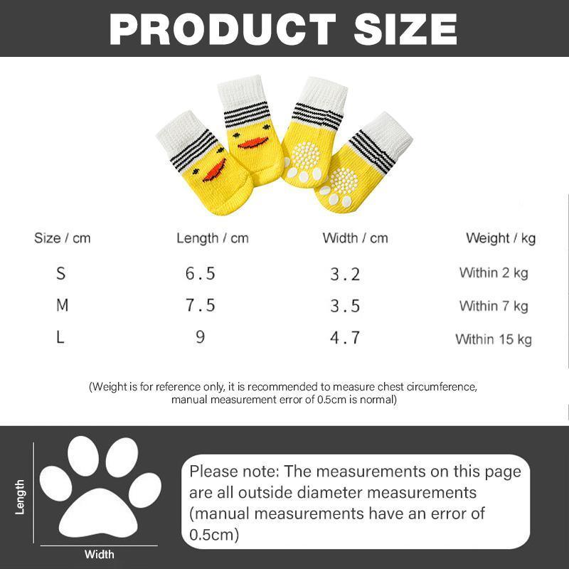 Non Slip Pet Socks for Dogs and Cats Knitted Paw Protector with Grips L Size - Yellow ducklings