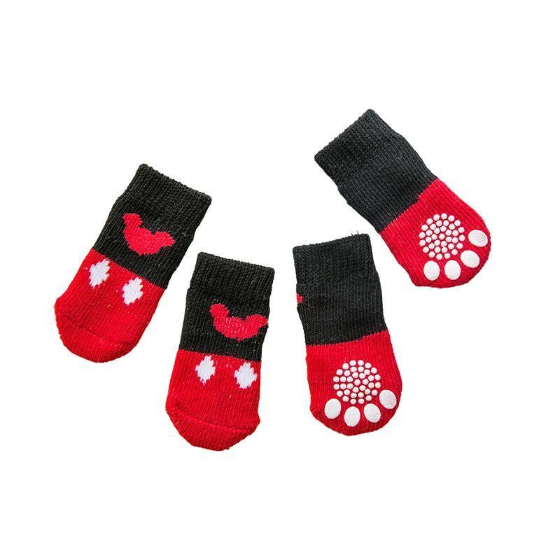 Dog Socks Non-Slip Grip Slip Anti-Slip - Puppy Cat Pet Shoes Slippers S Size - Red Heart