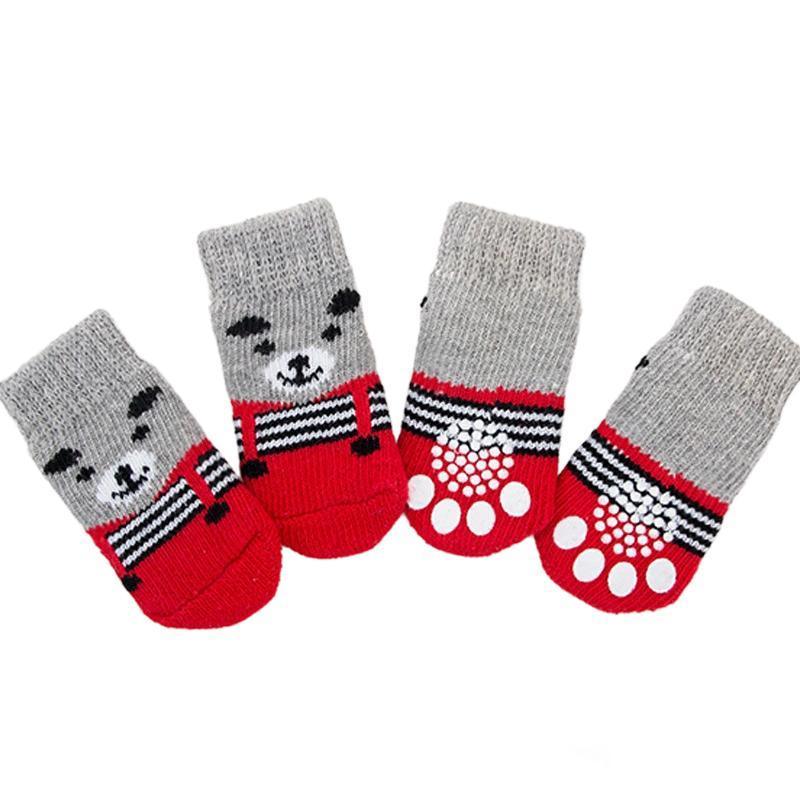Non Slip Pet Socks for Dogs and Cats Knitted Paw Protector with Grips L Size - Red Heart